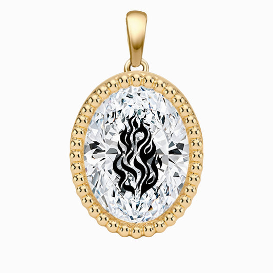 תליון אבן מוסונייט אובל עם חריטת לייזר שמע ישראל - זהב 14 קראט צהוב/לבן/רוז גולד