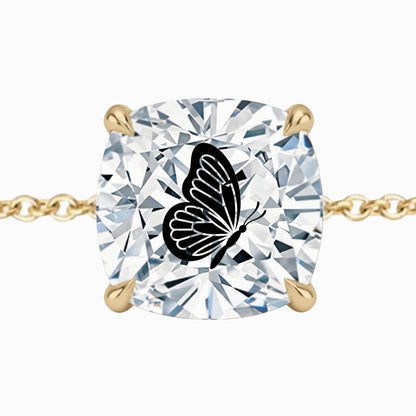 צמיד יהלום מעבדה קושן מרחף עם חריטת לייזר פרפר – זהב 14 קראט צהוב/לבן/רוז גולד