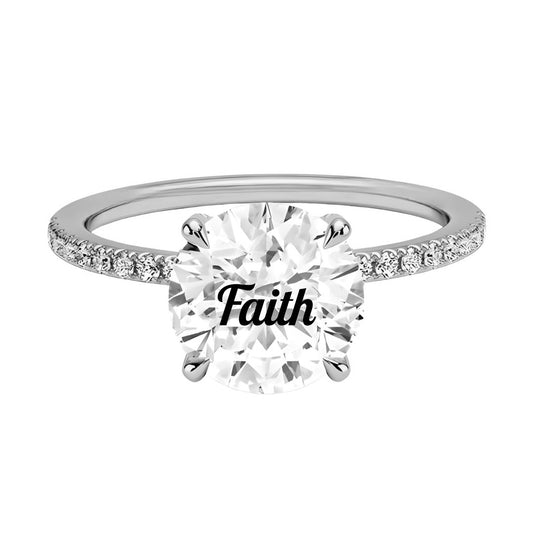 טבעת אבן מוסונייט עגולה חריטה Faith עם אבנים בצדדים - כסף 925