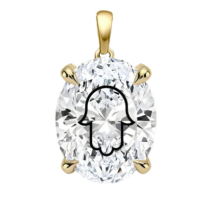 תליון יהלום מעבדה אובל עם חריטת לייזר חמסה - זהב 14 קראט צהוב/לבן/רוז גולד