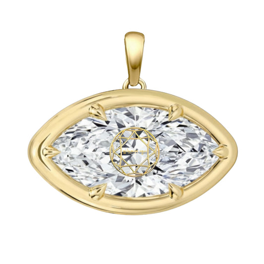 Laser Engrave Onto A Center Of Lab Grown Diamond Marquise Bezel Prongs Pendant Personalized Engraved 14K Gold