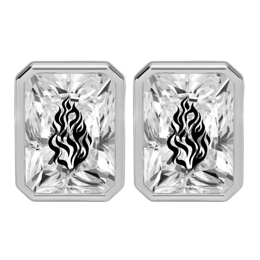 זוג עגילי אבן מוסונייט רדיאן עם חריטת לייזר שמע ישראל - שיבוץ בזל כסף 925