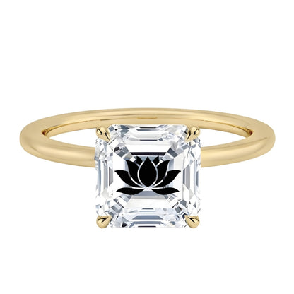 טבעת אבן מוסונייט אשר עם חריטת לייזר פרח לוטוס - זהב 14 קראט צהוב/לבן/רוז גולד