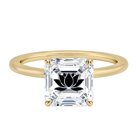 טבעת אבן מוסונייט אשר עם חריטת לייזר פרח לוטוס - זהב 14 קראט צהוב/לבן/רוז גולד