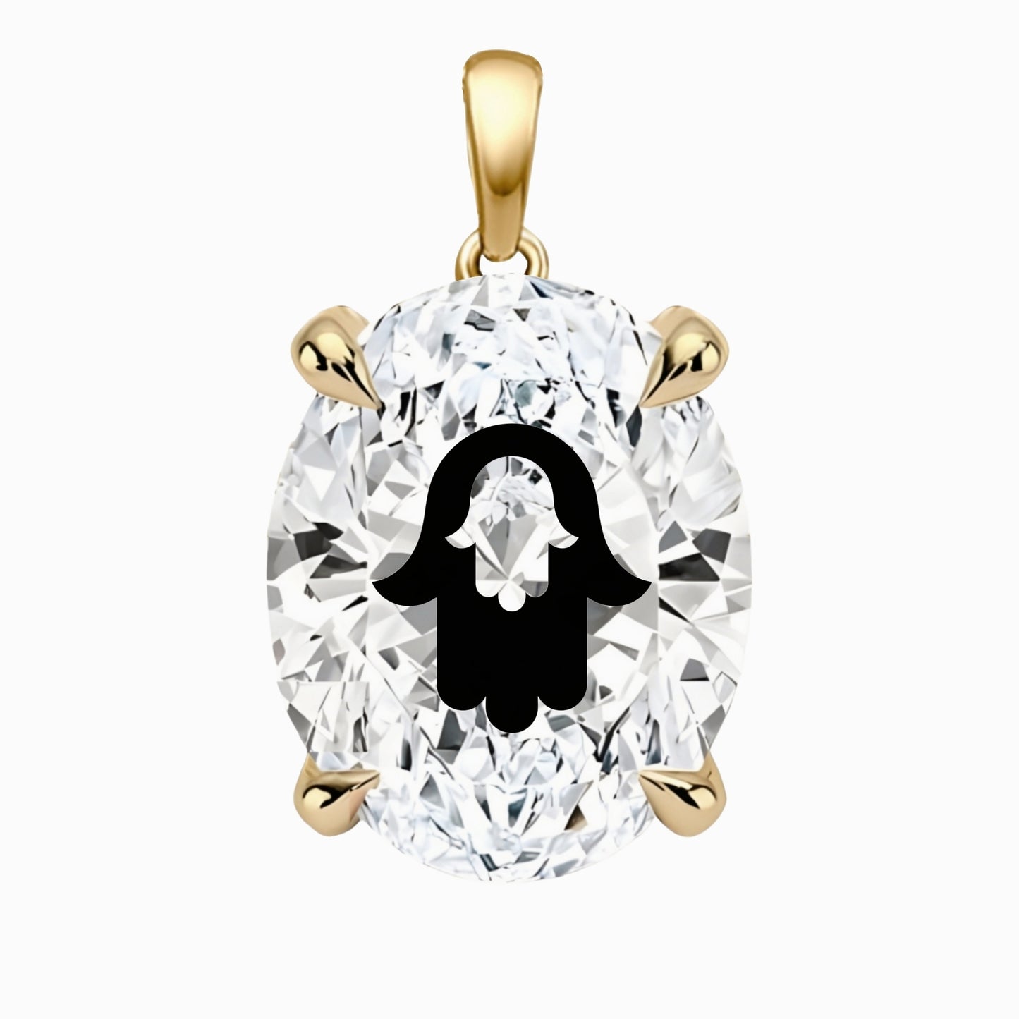 תליון יהלום מעבדה אובל עם חריטת לייזר חמסה בחמסה - זהב 14 קראט צהוב/לבן/רוז גולד