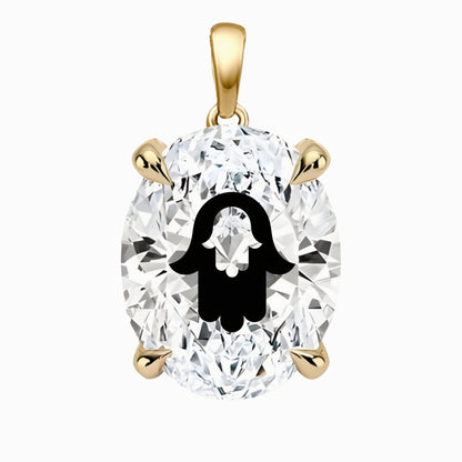 תליון יהלום מעבדה אובל עם חריטת לייזר חמסה בחמסה - זהב 14 קראט צהוב/לבן/רוז גולד