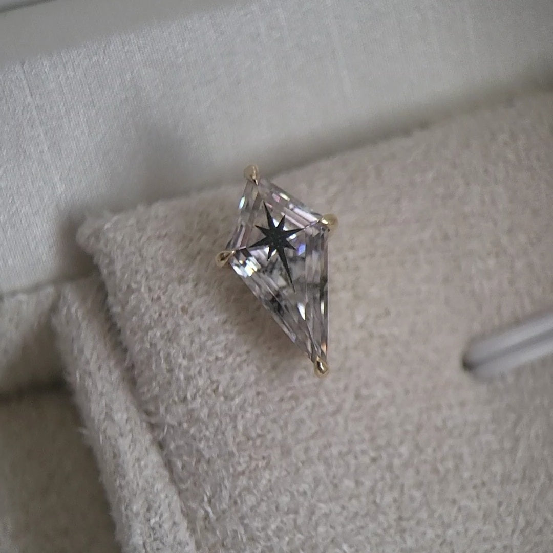 Kite Moissanite Earring With North Star Laser Engraved on the Moissanite 14K Gold