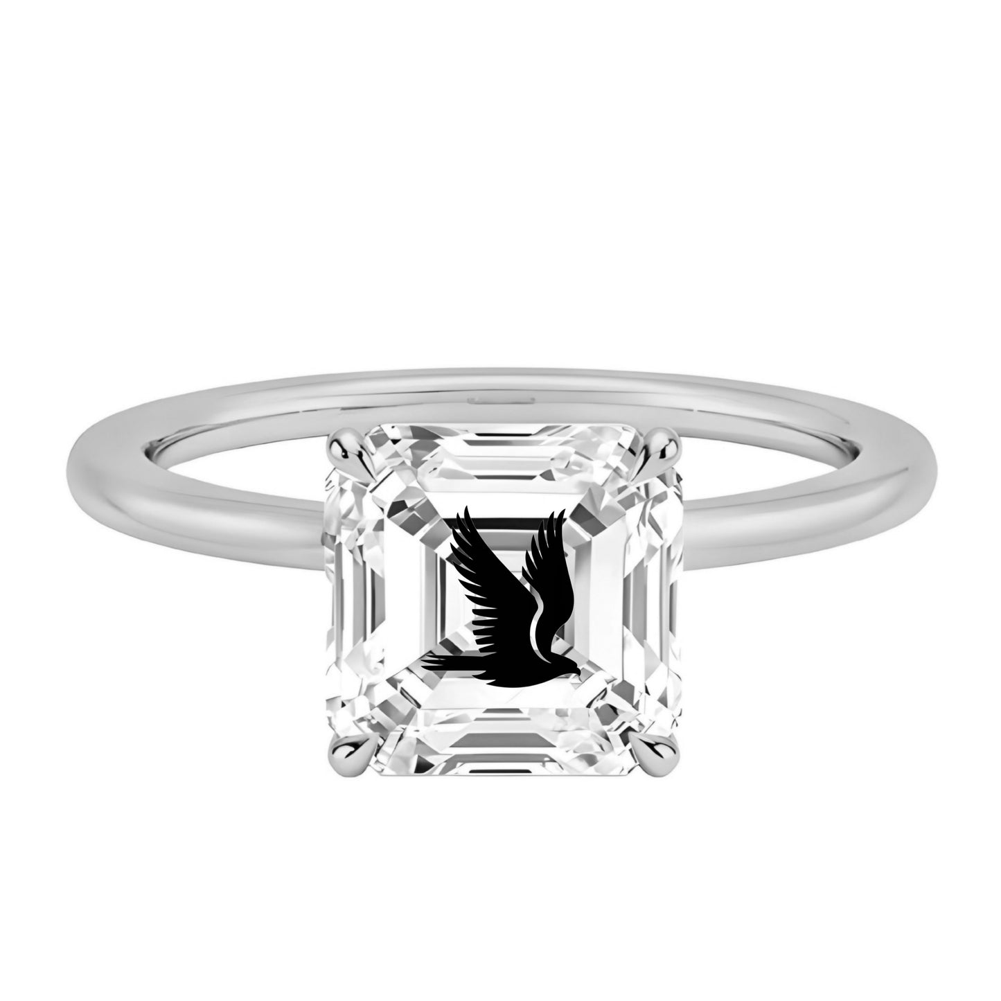 טבעת אבן מוסונייט אשר עם חריטת לייזר נשר - זהב 14 קראט צהוב/לבן/רוז גולד