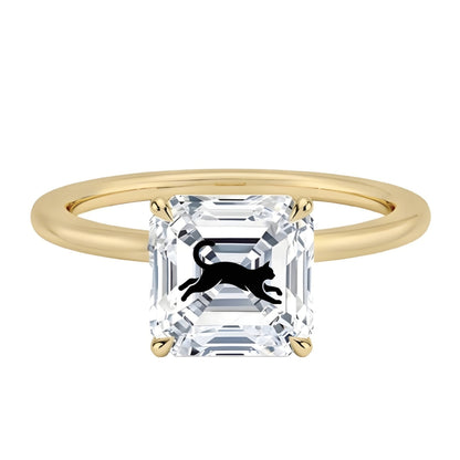 טבעת אבן מוסונייט אשר עם חריטת לייזר חתול - זהב 14 קראט צהוב/לבן/רוז גולד