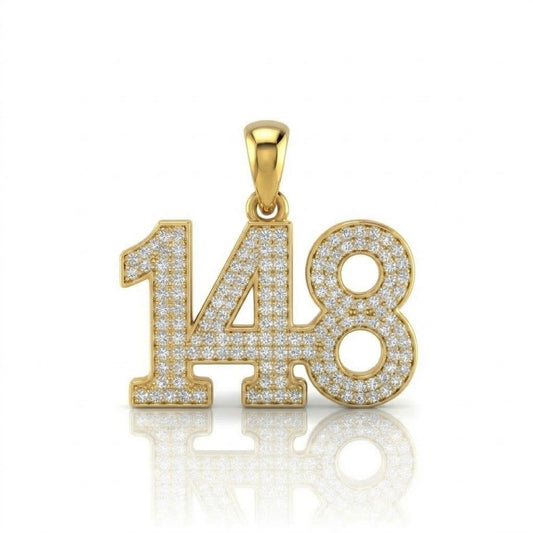 תליון מספר 148 גימטריה של רבי נחמן מברסלב בשיבוץ יהלומי מעבדה זהב 14 קראט צהוב/לבן/רוז גולד