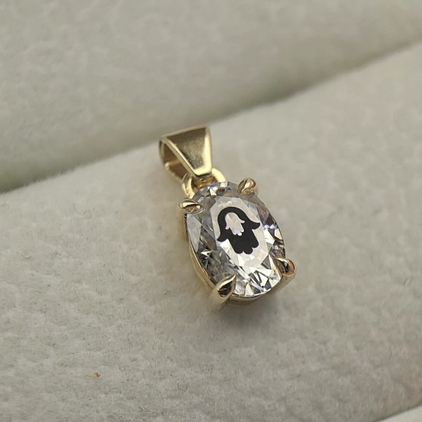 תליון יהלום מעבדה אובל עם חריטת לייזר חמסה בחמסה - זהב 14 קראט צהוב/לבן/רוז גולד