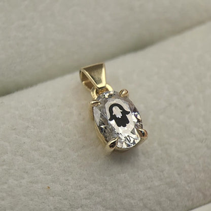 תליון יהלום מעבדה אובל עם חריטת לייזר חמסה בחמסה - זהב 14 קראט צהוב/לבן/רוז גולד