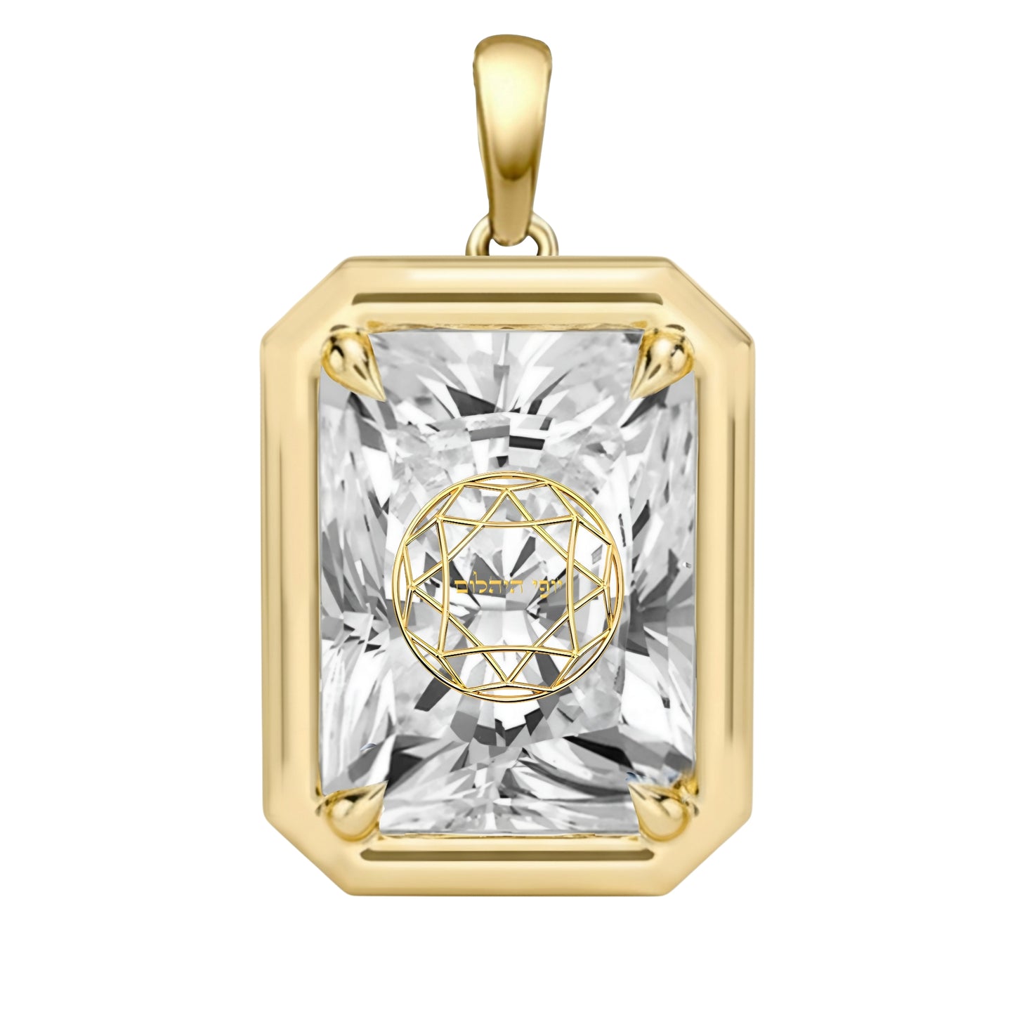 Laser Engrave Onto Center Lab Grown Diamond Radiant Bezel Prongs Pendant Personalized Engraved 14K Gold