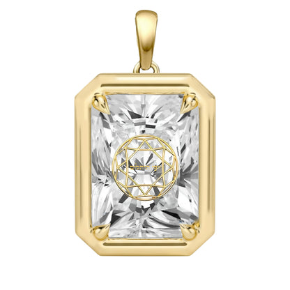 Laser Engrave Onto Center Lab Grown Diamond Radiant Bezel Prongs Pendant Personalized Engraved 14K Gold