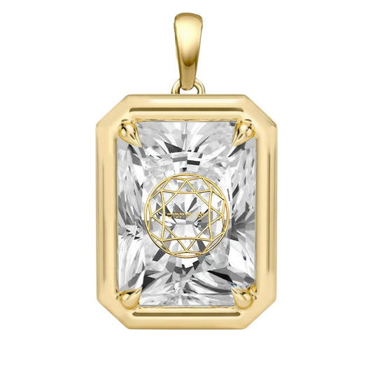 Laser Engrave Onto Center Lab Grown Diamond Radiant Bezel Prongs Pendant Personalized Engraved 14K Gold