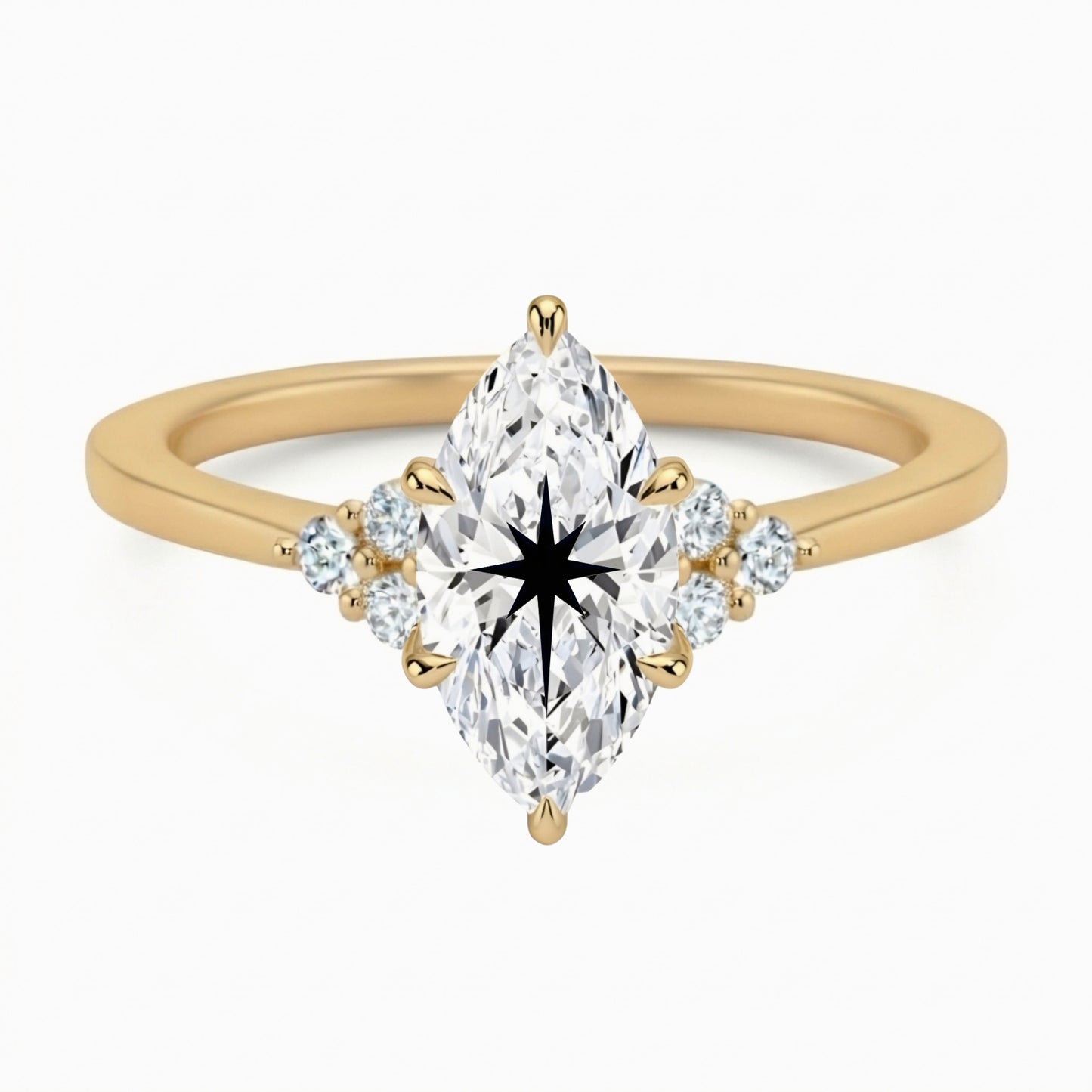 Laser Engrave Onto A Center Lab Grown Diamond Marquise Ring North Star Engraved 14K Gold