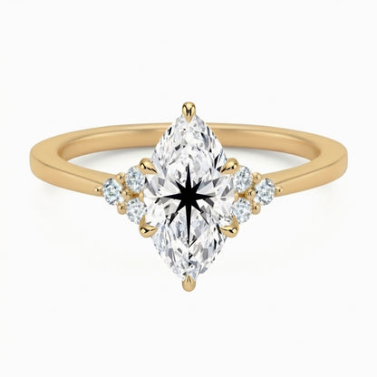 Laser Engrave Onto A Center Lab Grown Diamond Marquise Ring North Star Engraved 14K Gold