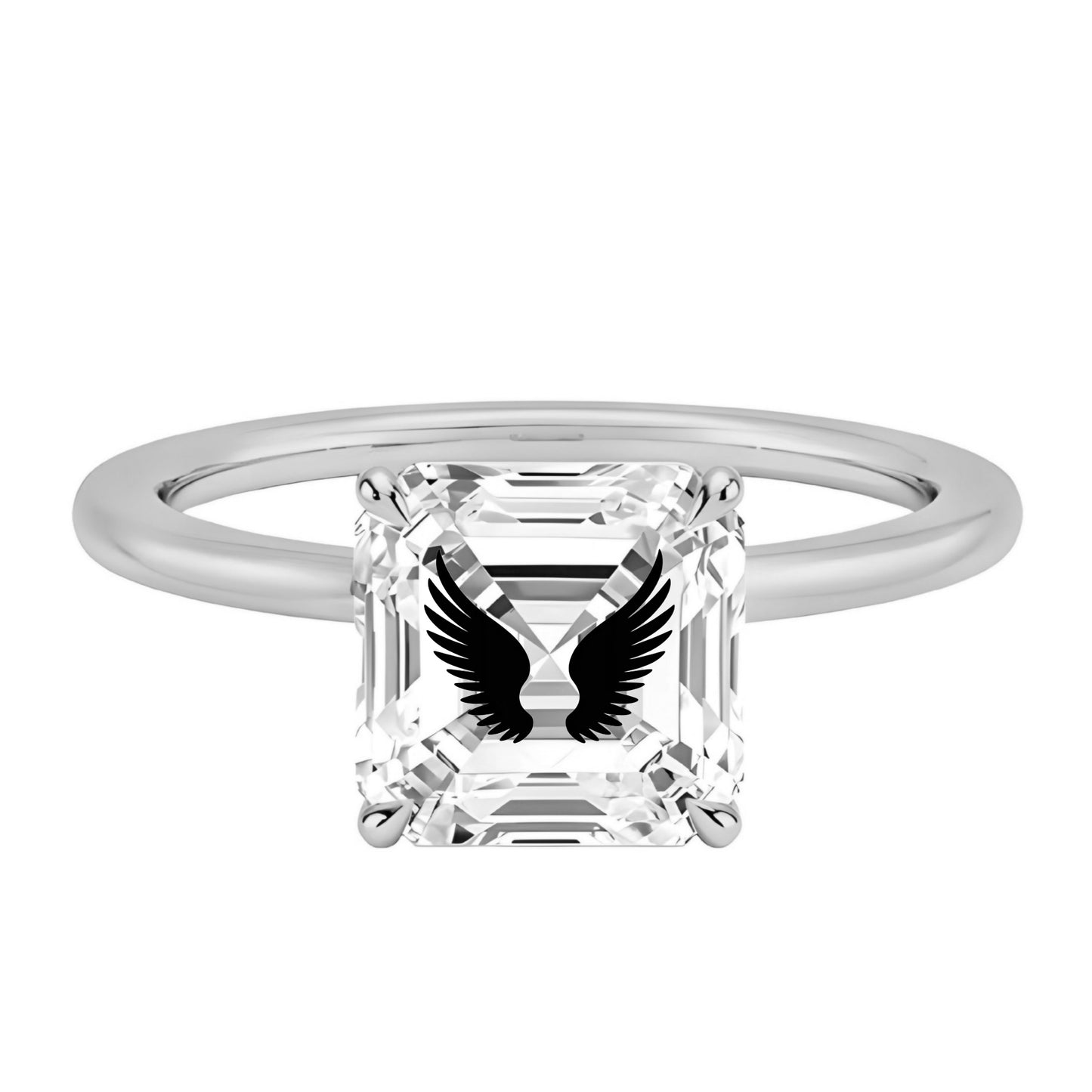 טבעת אבן מוסונייט אשר עם חריטת לייזר כנפיים - זהב 14 קראט צהוב/לבן/רוז גולד