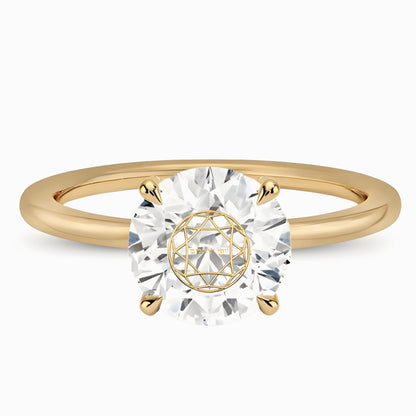 טבעת יהלום מעבדה עגול חריטה בעיצוב אישי - זהב 14 קראט צהוב/לבן/רוז גולד