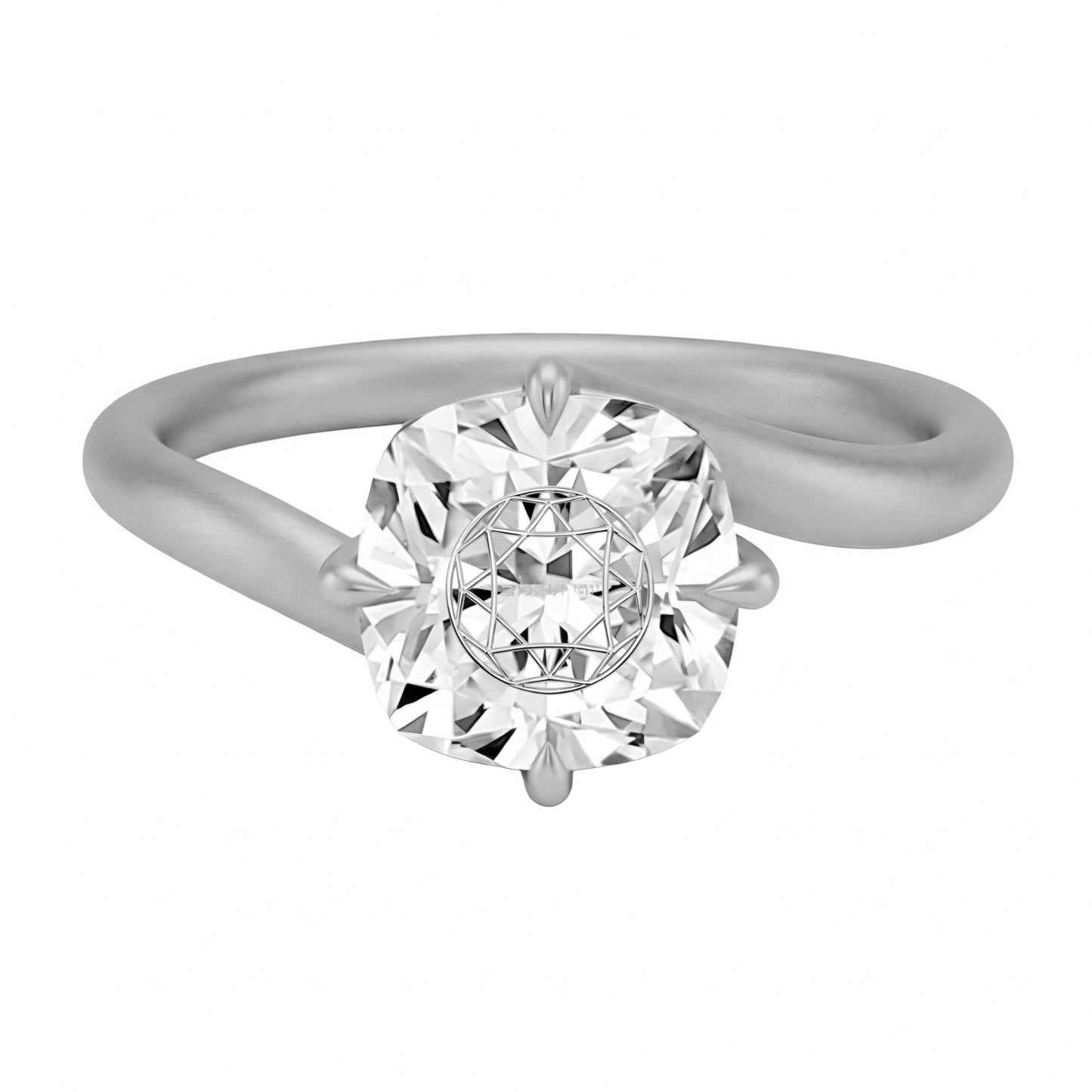 טבעת טוויסט אבן מוסונייט קושן עם חריטת לייזר בעיצוב אישי – זהב 14 קראט לבן/צהוב/רוז גולד