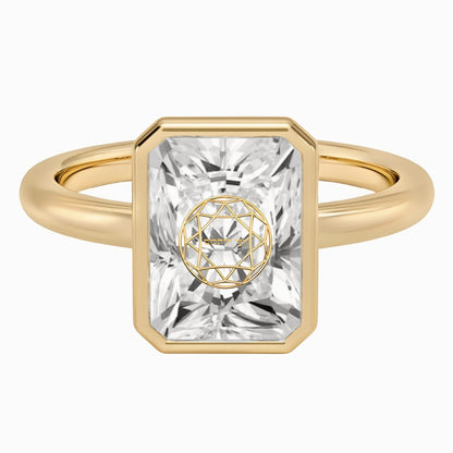 טבעת חותם יהלום מעבדה רדיאן חריטה בעיצוב אישי - שיבוץ בזל זהב 14 קראט צהוב/לבן/רוז גולד