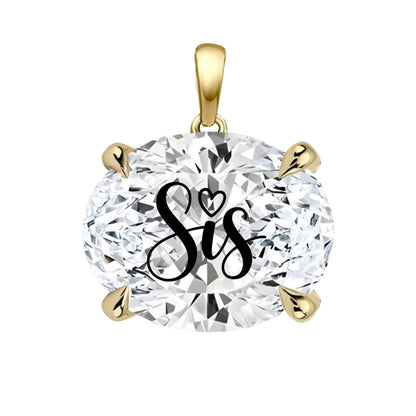 תליון יהלום מעבדה אובל עם חריטת לייזר SIS - זהב 14 קראט צהוב/לבן/רוז גולד