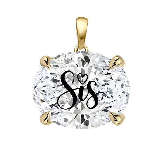 תליון יהלום מעבדה אובל עם חריטת לייזר SIS - זהב 14 קראט צהוב/לבן/רוז גולד