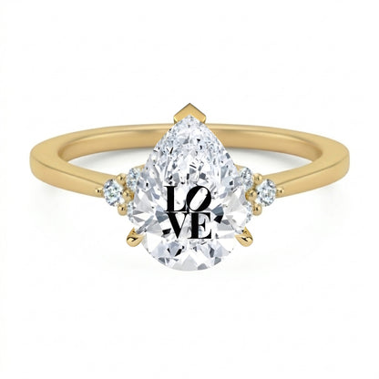 Laser Engrave Onto Center Of Lab Grown Diamond Pear Ring LOVE Engraved 14K Gold