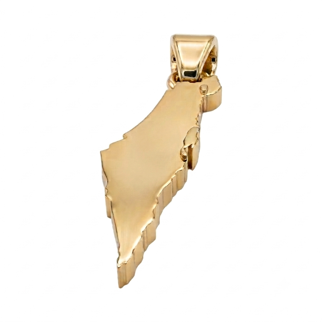 תליון מפת ארץ ישראל עם הוספת חריטה שם מאחורה בעיצוב אישי זהב 14 קראט צהוב/לבן/רוז גולד - עיצוב מיוחד