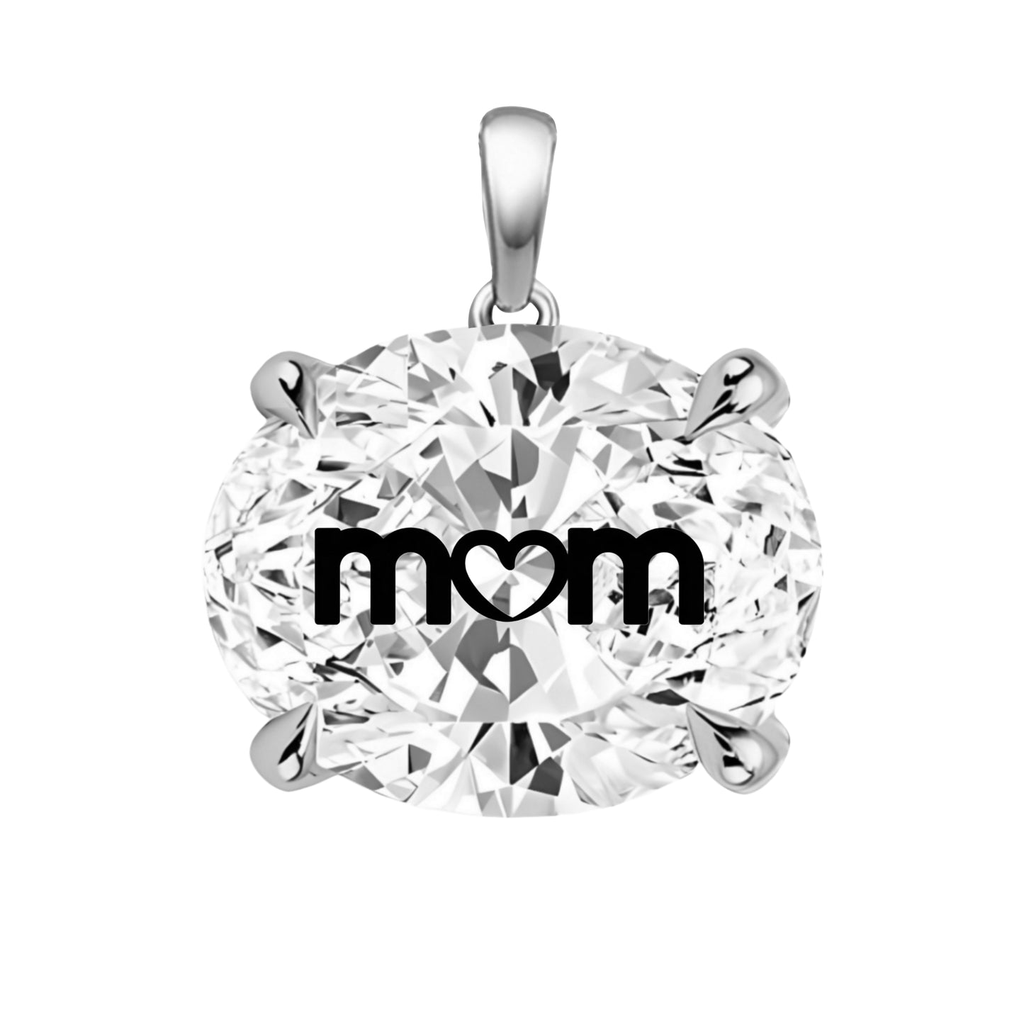 תליון יהלום מעבדה אובל עם חריטת לייזר MOM - זהב 14 קראט צהוב/לבן/רוז גולד