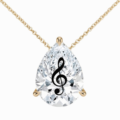 שרשרת אבן מוסונייט טיפה מרחפת עם חריטת לייזר תו מוזיקלי - זהב 14 קראט צהוב/לבן/רוז גולד