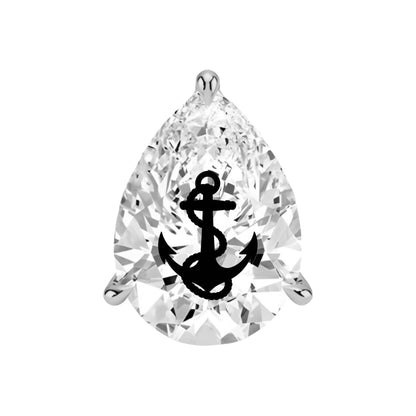 עגיל יהלום מעבדה טיפה עם חריטת לייזר עוגן – זהב 14 קראט לבן/צהוב/רוז גולד – עגיל ייחודי עם מסר מיוחד