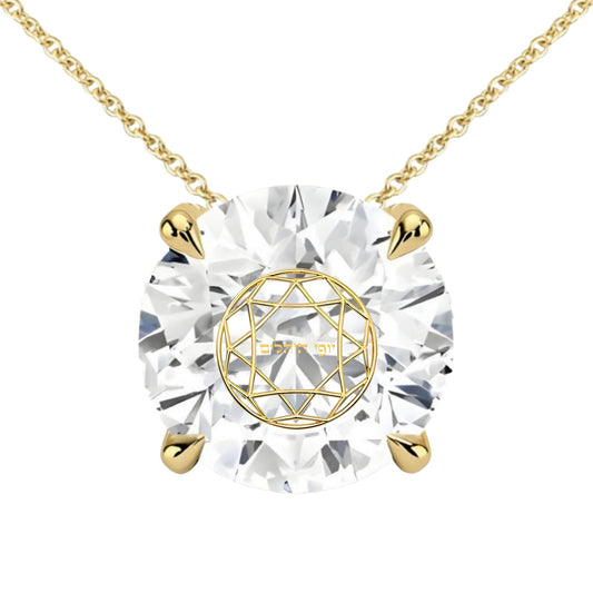 שרשרת יהלום מעבדה עיגול מרחף עם חריטת לייזר בעיצוב אישי - זהב 14 קראט צהוב/לבן/רוז גולד