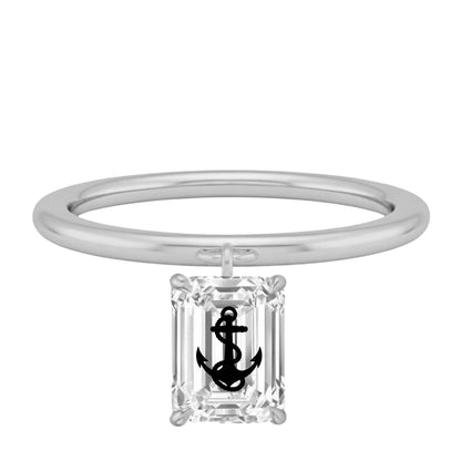 Laser Engrave Lab Grown Diamond Emerald Floating Pendant Anchor Engraved 14K Yellow/White/Rose Gold