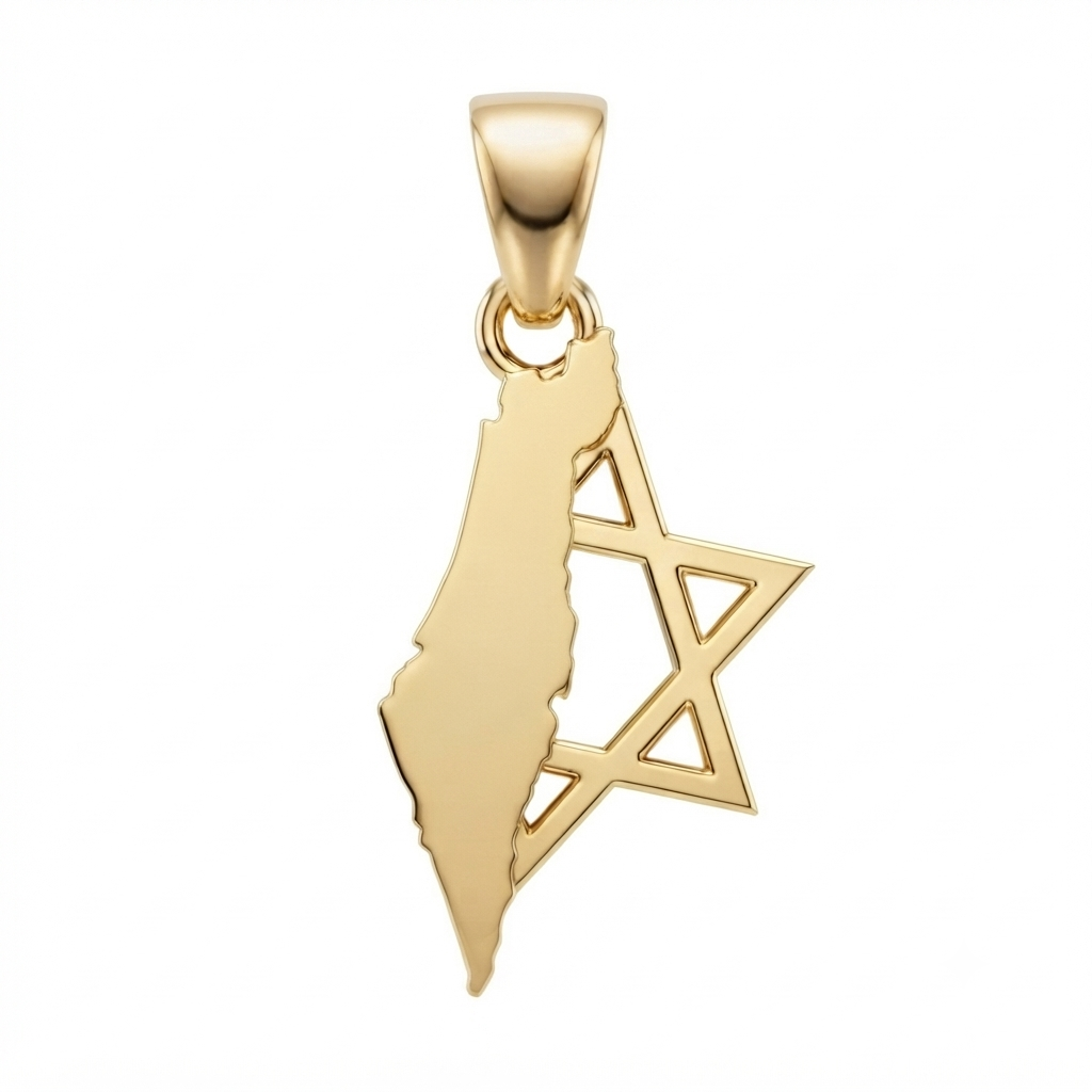 תליון מפת ארץ ישראל בשילוב חצי מגן דוד זהב 14 קראט צהוב/לבן/רוז גולד - עיצוב מיוחד
