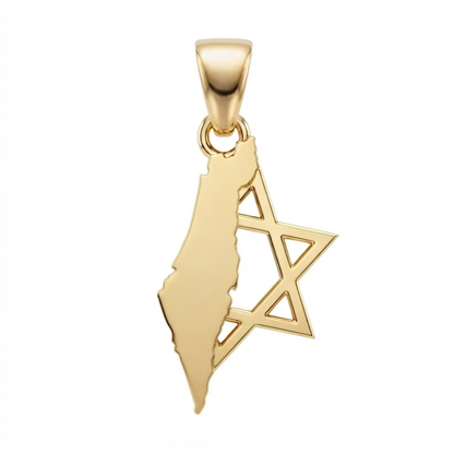 תליון מפת ארץ ישראל בשילוב חצי מגן דוד זהב 14 קראט צהוב/לבן/רוז גולד - עיצוב מיוחד