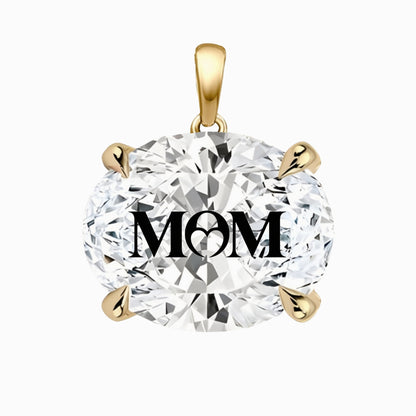 תליון יהלום מעבדה אובל עם חריטת לייזר MOM - זהב 14 קראט צהוב/לבן/רוז גולד