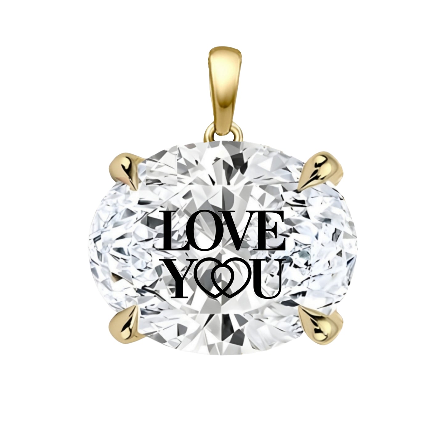 Lab Grown Diamond Oval Pendant With LOVE YOU Laser Engraved On The Diamond 14K Gold