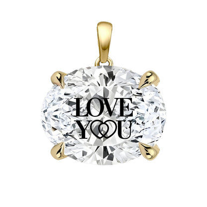 Lab Grown Diamond Oval Pendant With LOVE YOU Laser Engraved On The Diamond 14K Gold
