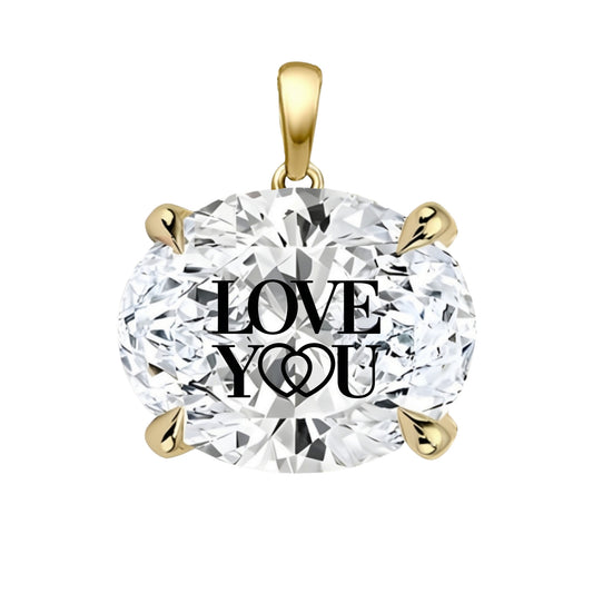 Lab Grown Diamond Oval Pendant With LOVE YOU Laser Engraved On The Diamond 14K Gold