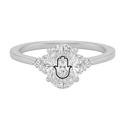 Laser Engrave Lab Grown Diamond Oval Ring Hamsa Engraved 14K Yellow/White/Rose Gold