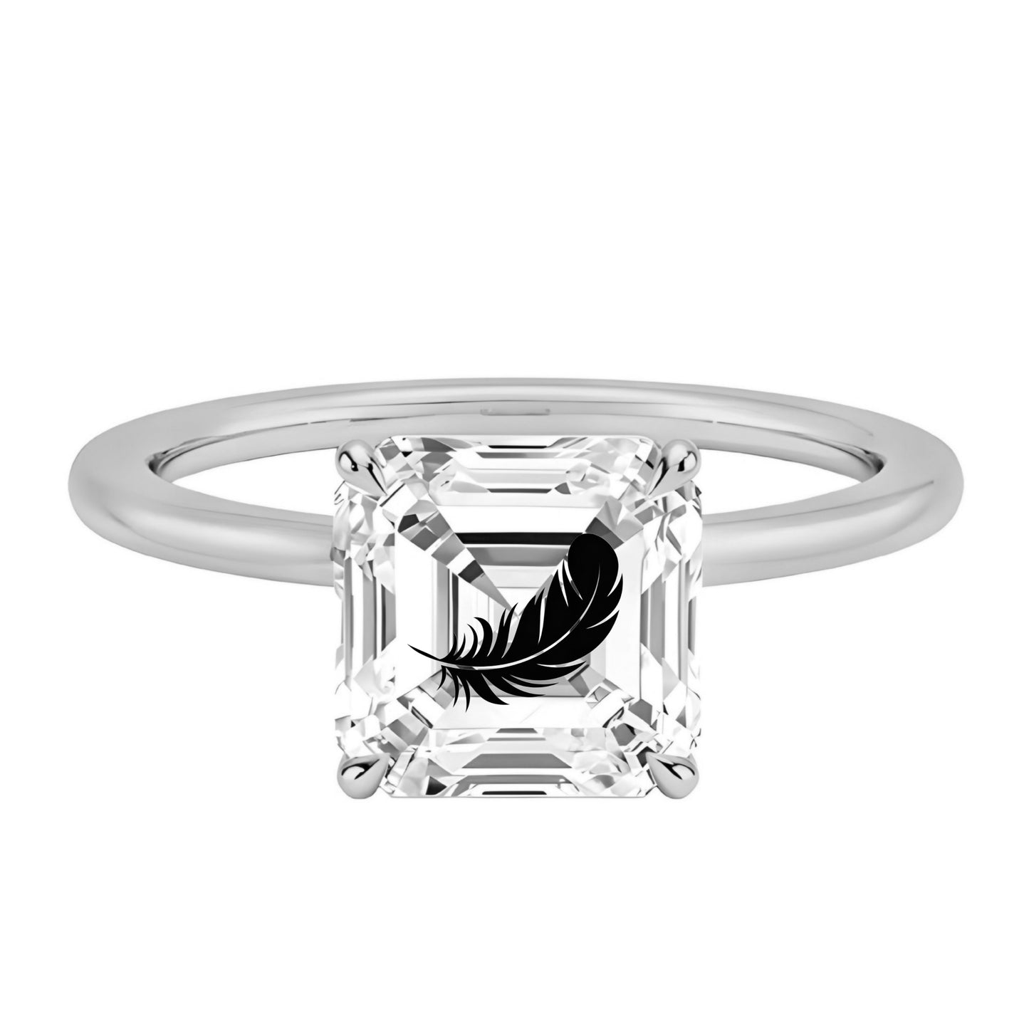 טבעת אבן מוסונייט אשר עם חריטת לייזר נוצה - כסף 925