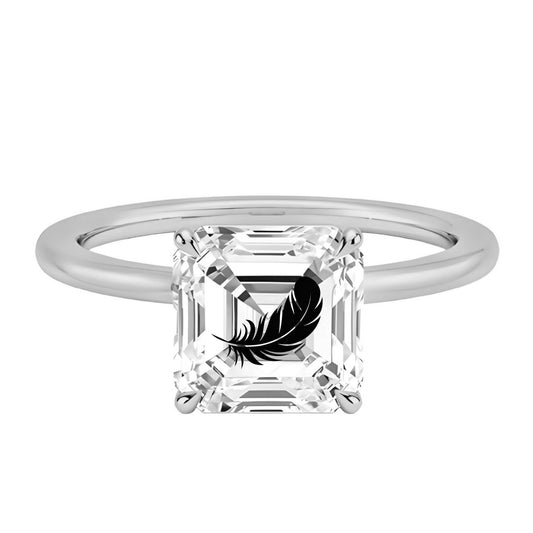 טבעת אבן מוסונייט אשר עם חריטת לייזר נוצה - כסף 925