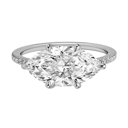 טבעת אבן מוסונייט מרקיזה חריטה בעיצוב אישי עם אבנים בצדדים - כסף 925