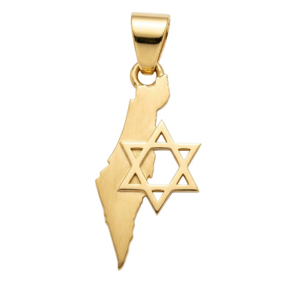 תליון מפת ארץ ישראל בשילוב חצי מגן דוד קטן זהב 14 קראט צהוב/לבן/רוז גולד - עיצוב מיוחד
