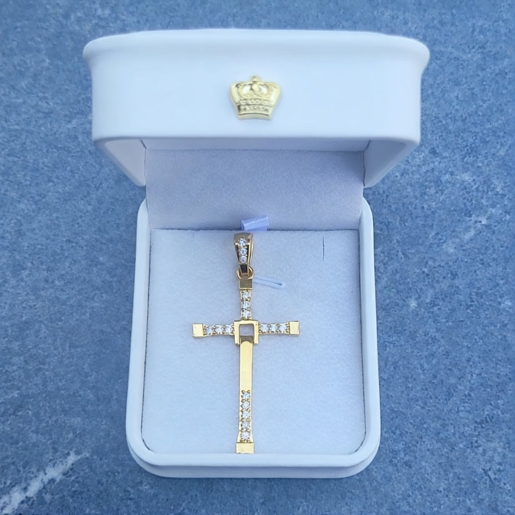 Big Solid Two-Part Swinging Cross Pendant Lab Grown Diamond Set Custom Engraving Of A Verse On The Back 14K Gold