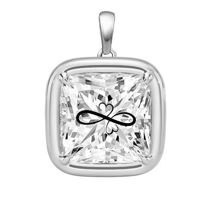 Laser Engrave On Lab Grown Diamond Princess Bezel Prongs Pendant Infinity Love Engraved 14K Gold