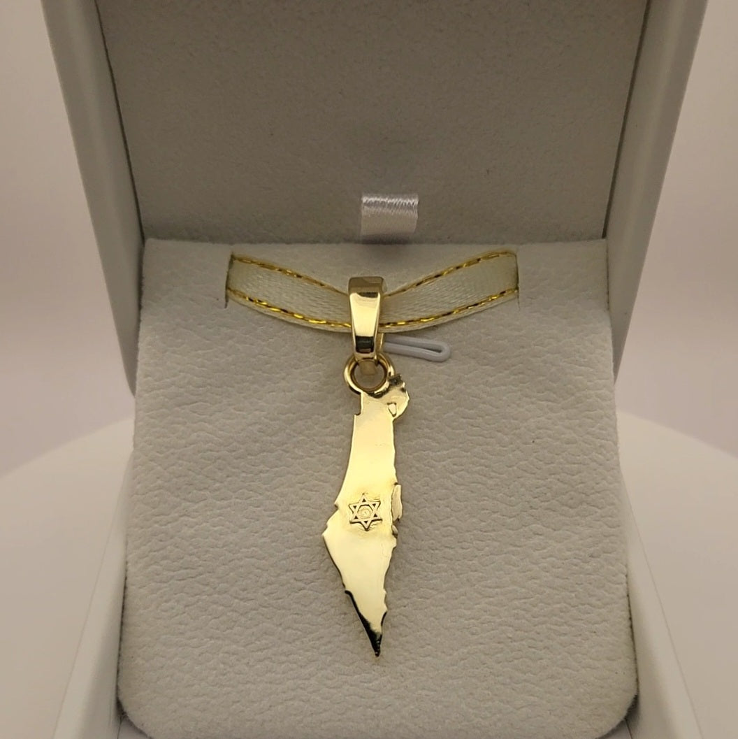 Grand 14K Gold Map of ISRAEL Pendant with Magen David - Special Edition for Thick Chains