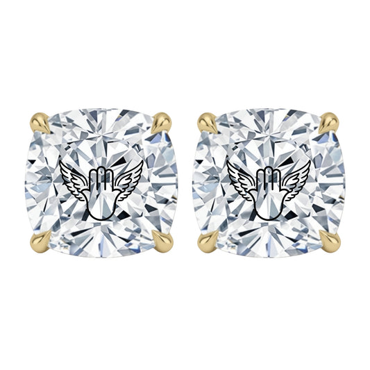 זוג עגילי מרטיני יהלום מעבדה קושן חריטה חמסה כנפי מלאך - זהב 14 קראט צהוב/לבן/רוז גולד