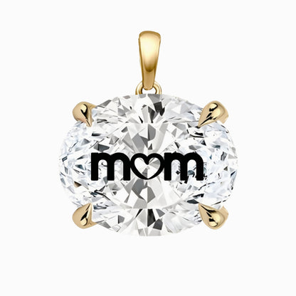 תליון יהלום מעבדה אובל עם חריטת לייזר MOM - זהב 14 קראט צהוב/לבן/רוז גולד